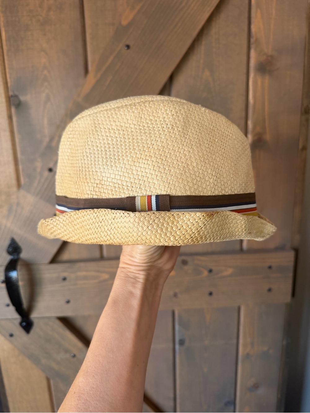 Brixton Natural Straw Fedora with Multistripe Band